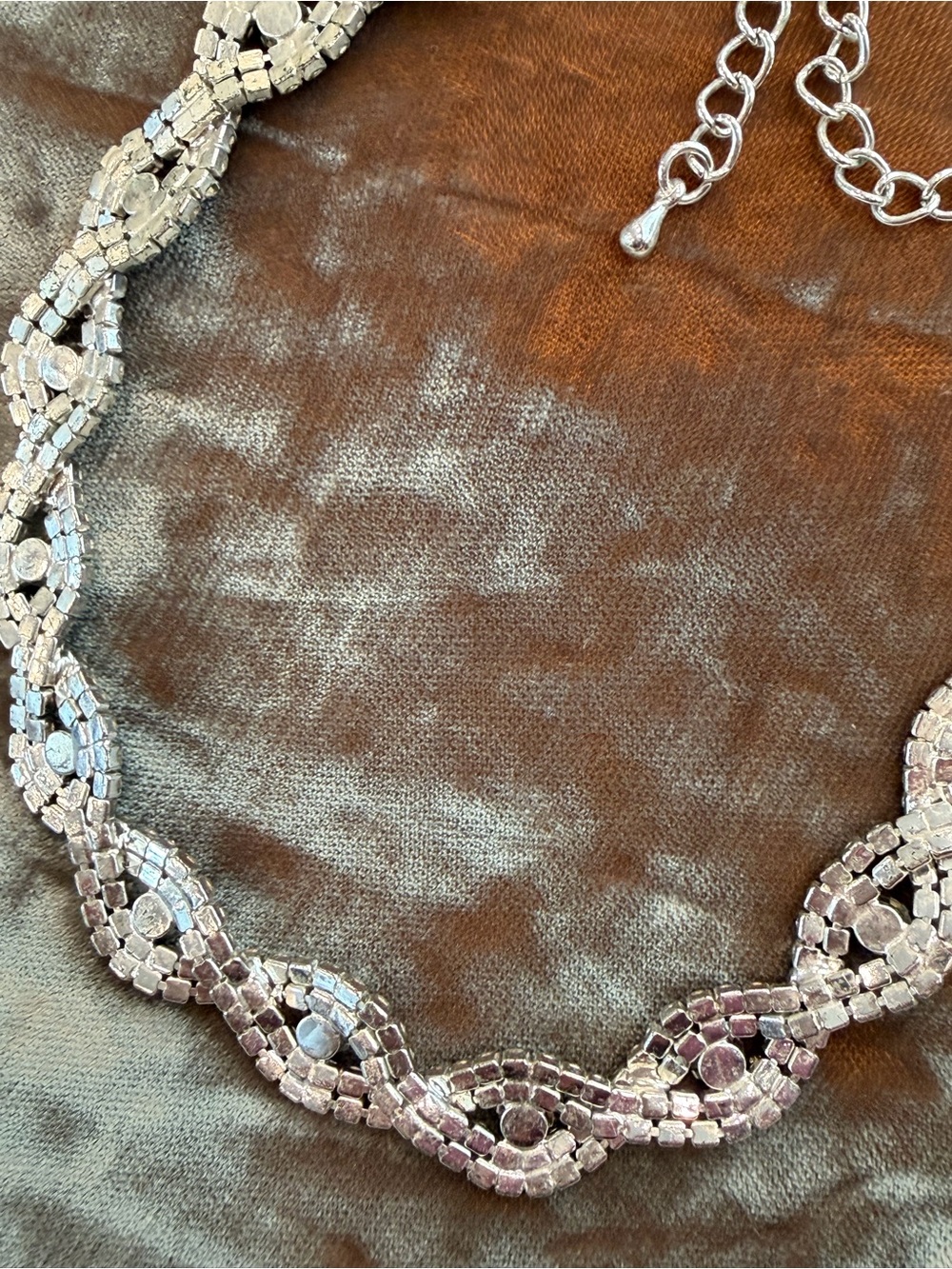 Crystal Infinity Link Statement Necklace - Silver Rhinestone - Picture 10 of 12